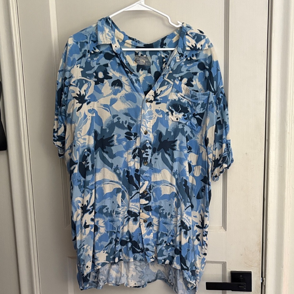 Blue Floral Button-Up Shirt
